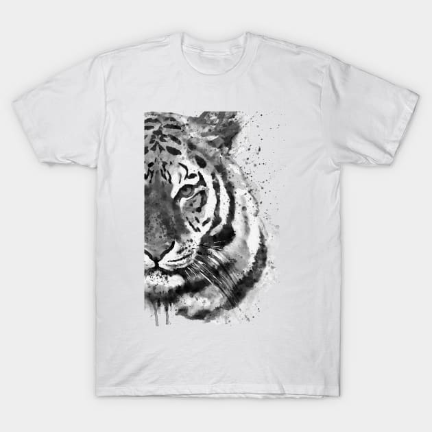 Black And White Half Faced Tiger T-Shirt by Marian Voicu